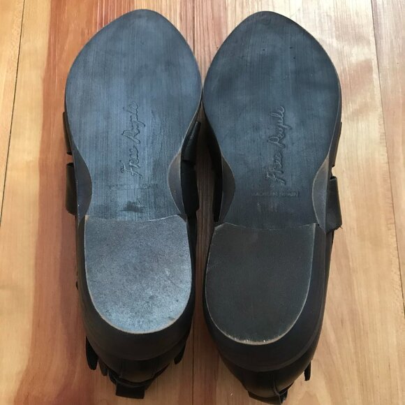 Free People Black Leather Style Nine Ankle Boots Double Buckle Strappy Booties - Picture 10 of 12